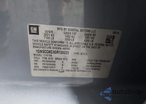 2016 Chevrolet Tahoe Ltz from USA, damaged, VIN 1GNSCCKC3GR128223